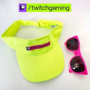 TwitchGaming Pink Sunglasses & Adjustable Green Summer Visor Hat, Merch Drop